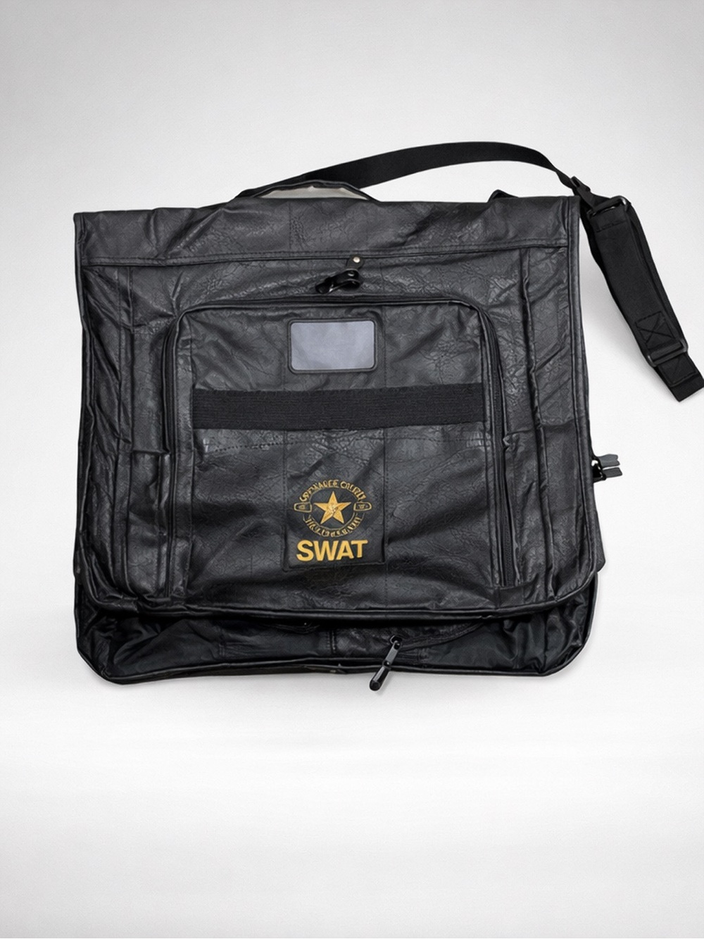 Vintage Black Patchwork Genuine Leather Travel Garment Bag - Bostitch SWAT Promo